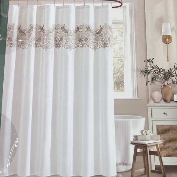 Morris & Co Embroidered Shower Curtain Strawberry Thief - NEW - Picture 2 of 4